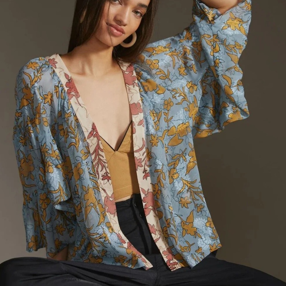 ANTHROPOLOGIE CURRENT AIR Sheer Floral Kimono Top
